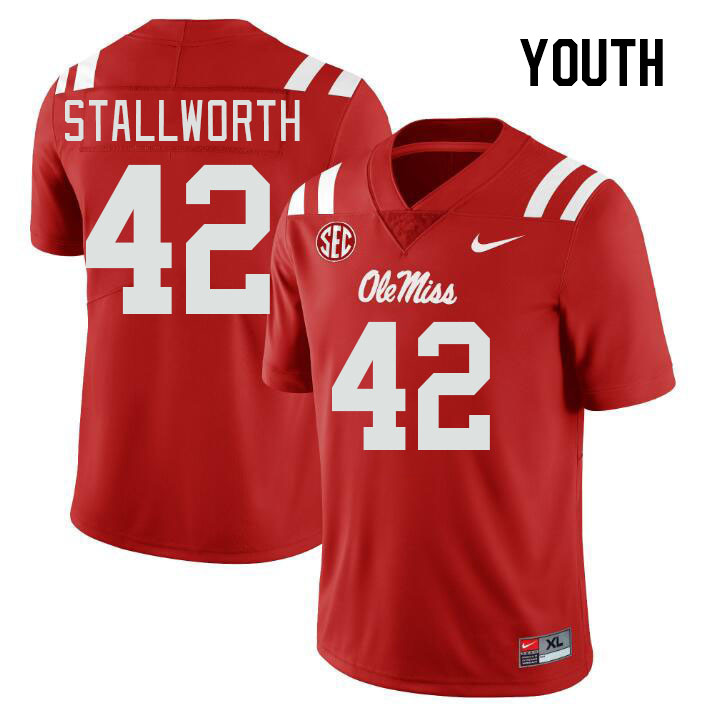 Youth #42 Micah Stallworth Ole Miss Rebels College Football Jerseys Stitched-Red